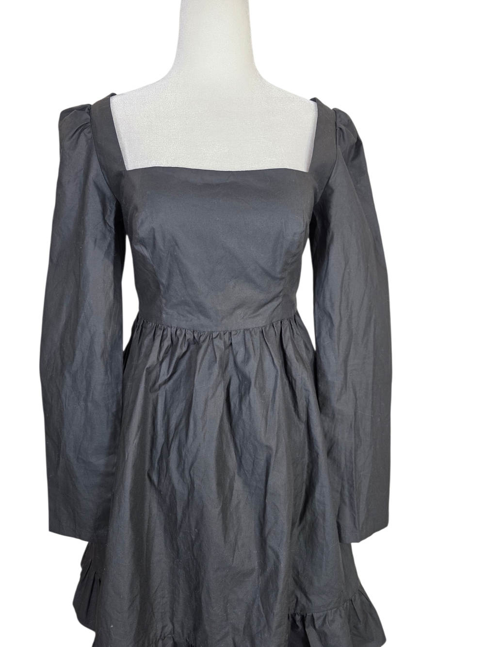 Matilda London Whimsigoth Punk Square Neck Black Long-Sleeve Ruffle-Hem Dress - Picture 4 of 7